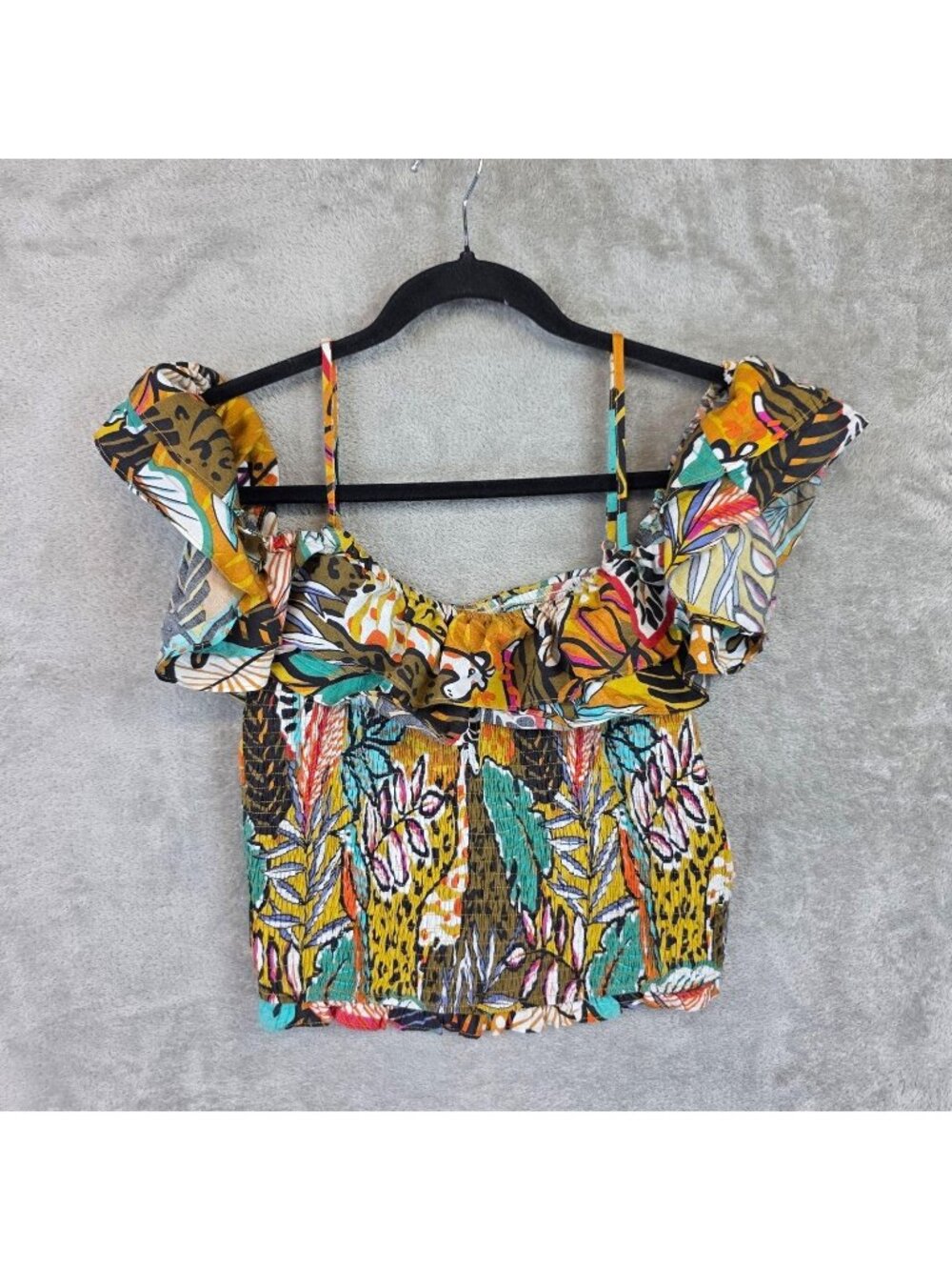Milk & Honey Tank Top Womens M Multicolor Off Shoulder Flutter Cropped Boho